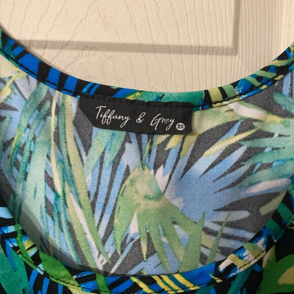 BLUE DRESS W/GREEN LEAVES - Picture 4 of 6